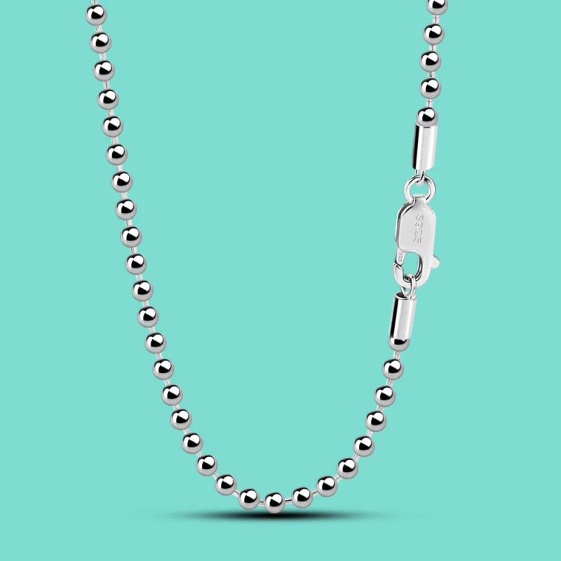 925 Sterling Silver 2.3MM Bead Chain Link Necklace