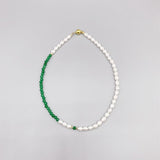 6-7mm Rice Pearls 4mm Green Jade Necklace For Women 14K Filled Beads Choker