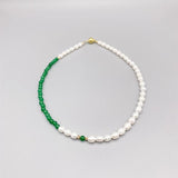 6-7mm Rice Pearls 4mm Green Jade Necklace For Women 14K Filled Beads Choker
