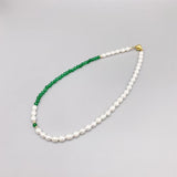 6-7mm Rice Pearls 4mm Green Jade Necklace For Women 14K Filled Beads Choker