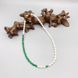 6-7mm Rice Pearls 4mm Green Jade Necklace For Women 14K Filled Beads Choker
