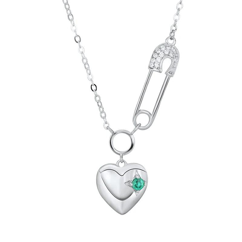 Heart Necklace 925 Sterling Silver Emerald Pendant Jewelry