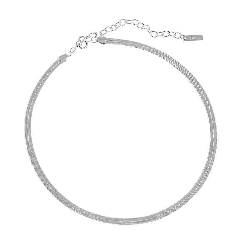 S925 Silver Flat Snake Chain Necklace Stackable Neck Jewelry