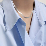 S925 Silver Flat Snake Chain Necklace Stackable Neck Jewelry
