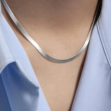 S925 Silver Flat Snake Chain Necklace Stackable Neck Jewelry