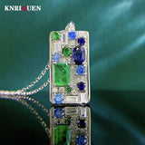 925 Silver Emerald Sapphire Card Pendant Necklace for Women
