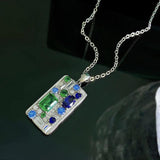925 Silver Emerald Sapphire Card Pendant Necklace for Women