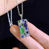 925 Silver Emerald Sapphire Card Pendant Necklace for Women