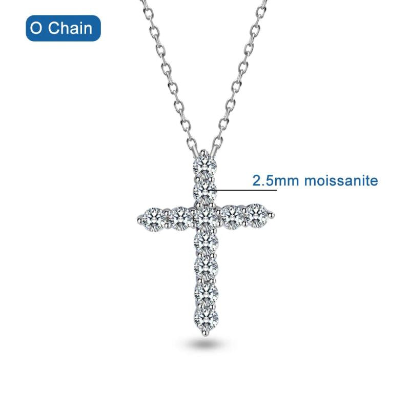 5mm 5.5ct D Moissanite Cross Pendant Necklace 925 Silver 18k Plated