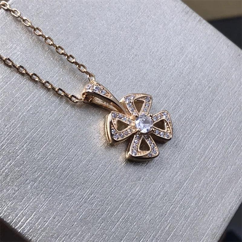 Titanium Steel Four Leaf Grass Pendant Necklace Flower Necklace