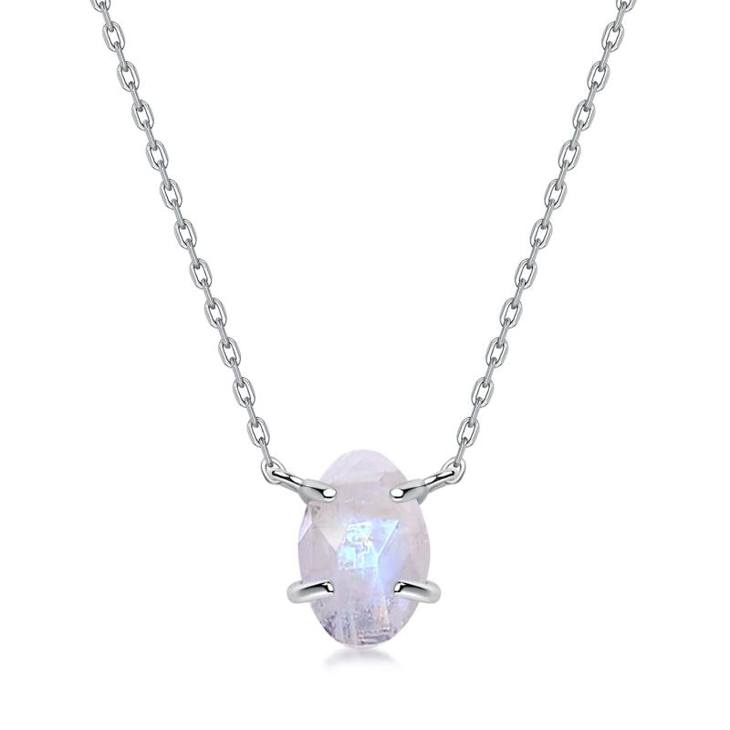 925 Silver Pendant Necklace Moonstone Aquamarine Gems Fine Jewelry