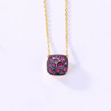 925 Silver Necklace Red Crystal Zircon Honeycomb Pendant Jewelry