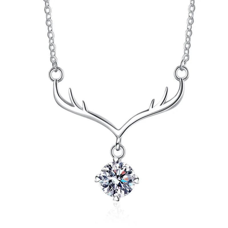 S925 Silver Moissanite Diamond Deer Pendant Necklace