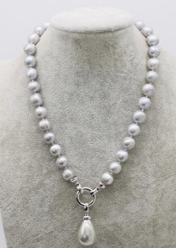Freshwater Pearl Gray 11-12mm Shell Drop Necklace 18 Inch