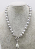 Freshwater Pearl Gray 11-12mm Shell Drop Necklace 18 Inch
