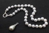 Freshwater Pearl Gray 11-12mm Shell Drop Necklace 18 Inch