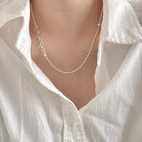 SHANICE Asymmetric Necklace 925 Sterling Silver Beads Chain & Cuban Chain