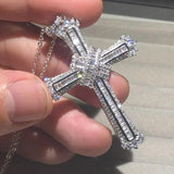 925 Silver Bible Jesus Cross Pendant Necklace with Simulated Diamond
