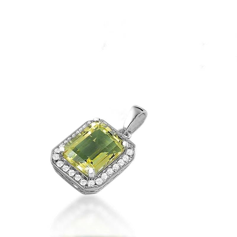925 Silver Square Lemon Quartz Pendant Necklace Wedding Jewelry