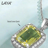 925 Silver Square Lemon Quartz Pendant Necklace Wedding Jewelry
