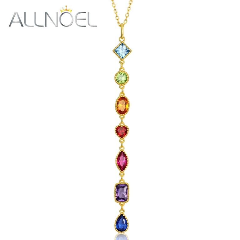 925 Silver Pendant Necklace Rainbow Zircon Gemstone Jewelry