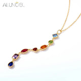 925 Silver Pendant Necklace Rainbow Zircon Gemstone Jewelry