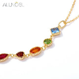 925 Silver Pendant Necklace Rainbow Zircon Gemstone Jewelry