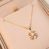 Titanium Steel Hollow Flower Pendant Necklace Women Snake Bone Chain Jewelry