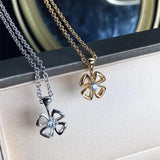 Titanium Steel Hollow Flower Pendant Necklace Women Snake Bone Chain Jewelry