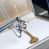 Titanium Steel Hollow Flower Pendant Necklace Women Snake Bone Chain Jewelry