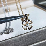 Titanium Steel Hollow Flower Pendant Necklace Women Snake Bone Chain Jewelry