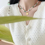 925 Silver Green Agate Pearl Heart Pendant Necklace for Women Fine Jewelry