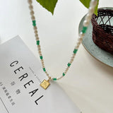 925 Silver Green Agate Pearl Heart Pendant Necklace for Women Fine Jewelry