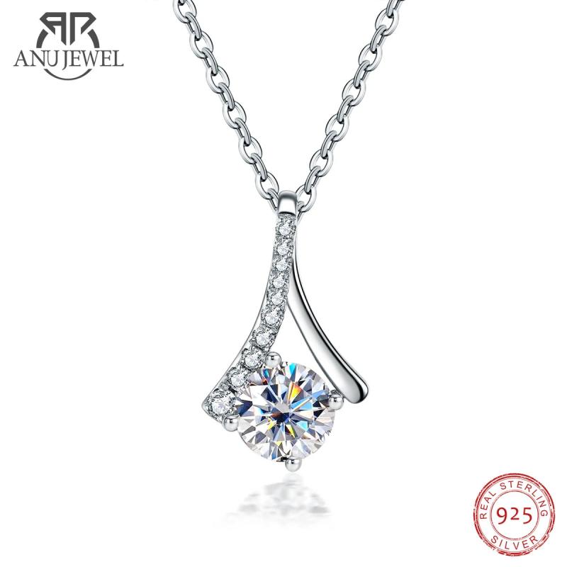 AnuJewel 1ct D Moissanite Diamond Teardrop Pendant Necklace 925 Sterling Silver