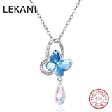 Austrian Crystal Butterfly Pendant Necklace S925 Silver Chain