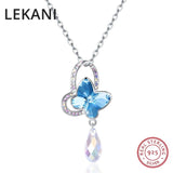 Austrian Crystal Butterfly Pendant Necklace S925 Silver Chain