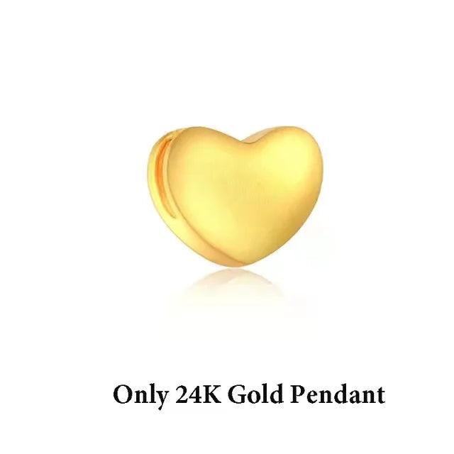 Real 999 24K Heart Pendant Necklace Pure 18K AU750 Chain for Women