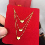 Real 999 24K Heart Pendant Necklace Pure 18K AU750 Chain for Women