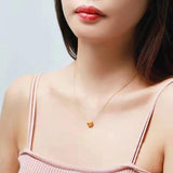 Real 999 24K Heart Pendant Necklace Pure 18K AU750 Chain for Women