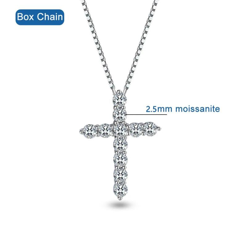 5mm 5.5ct Cross Pendant Necklace D VVS1 Moissanite Diamond 925 Sterling Silver