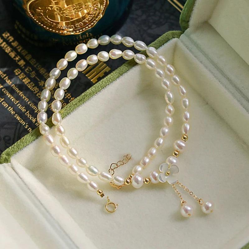 Baroque Pearl Choker Necklace with Flower Shell Pendant