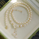 Baroque Pearl Choker Necklace with Flower Shell Pendant