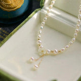 Baroque Pearl Choker Necklace with Flower Shell Pendant
