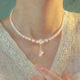 Baroque Pearl Choker Necklace with Flower Shell Pendant