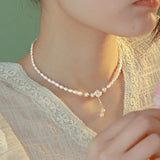 Baroque Pearl Choker Necklace with Flower Shell Pendant