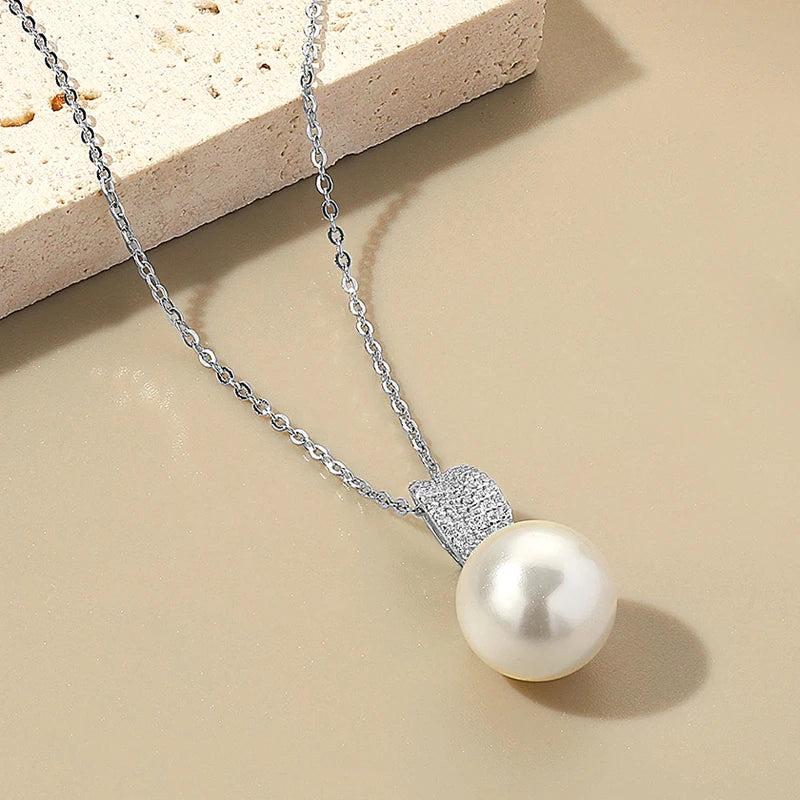 LAYA Shell Pearl Necklace Zircon Wedding Silver Fine Jewelry