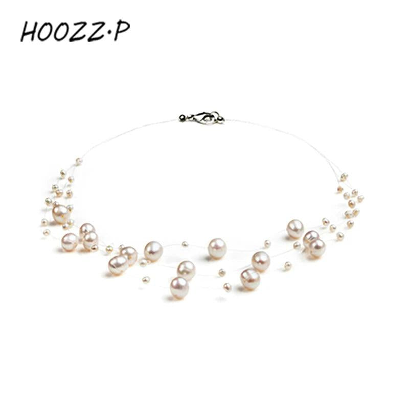 HOOZZ.P Multilayer Pearl Necklace 3-9mm High Luster Wedding Gift