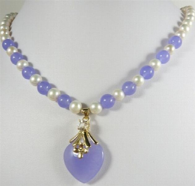 Mixed Pearl Purple Jade Necklace with Heart Pendant