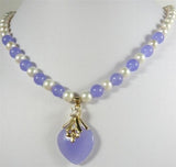 Mixed Pearl Purple Jade Necklace with Heart Pendant