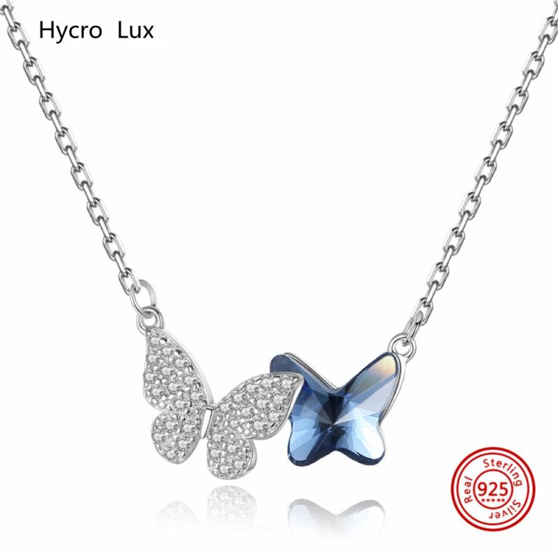 925 Silver Butterfly Pendant Necklace with Zircon Chain